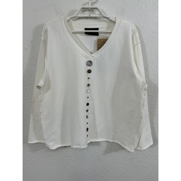 Neon Buddha Shirt Womens Medium White V-Neck Lagenlook Button Preshrunk 6961 - Picture 1 of 9